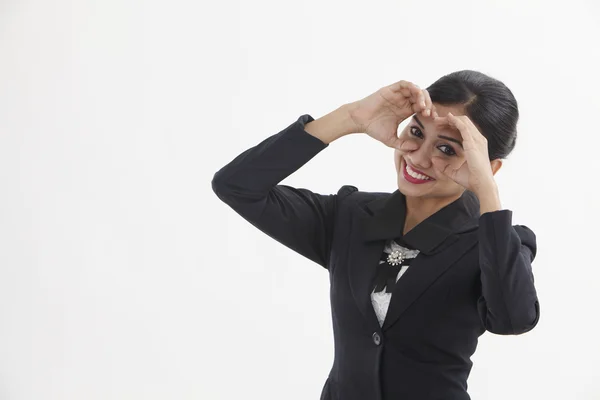 Indian woman with hand binocular — Stock Photo, Image