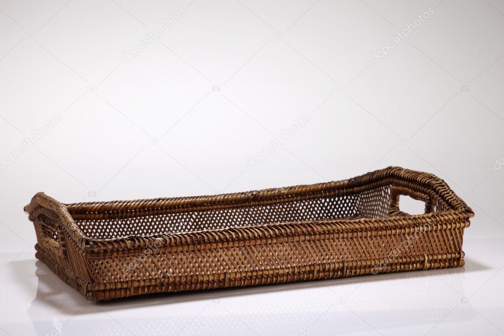 Rectangular Wicker Basket On White Background Stock Photo