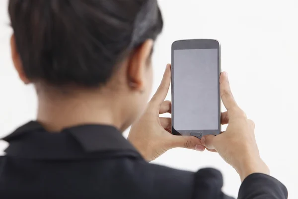 Indiase vrouw selfie op witte achtergrond — Stockfoto