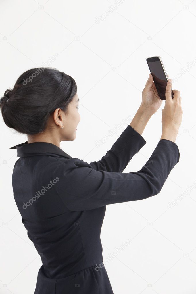 Indian woman selfie on white background