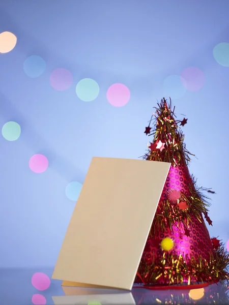 Party hat and birthday card — Stock Photo, Image