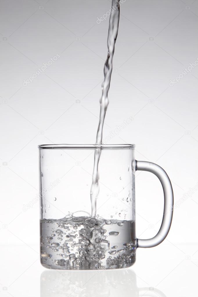 pouring water into glass