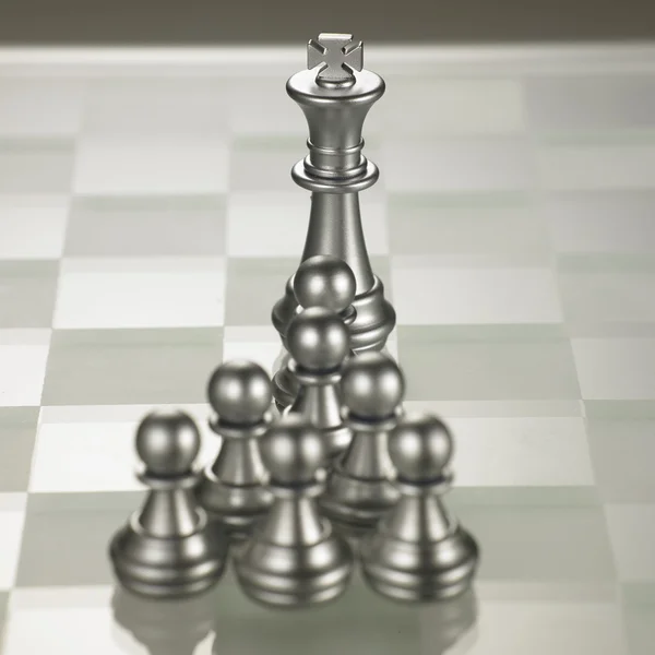 Metall chess kung och brickor — Stockfoto