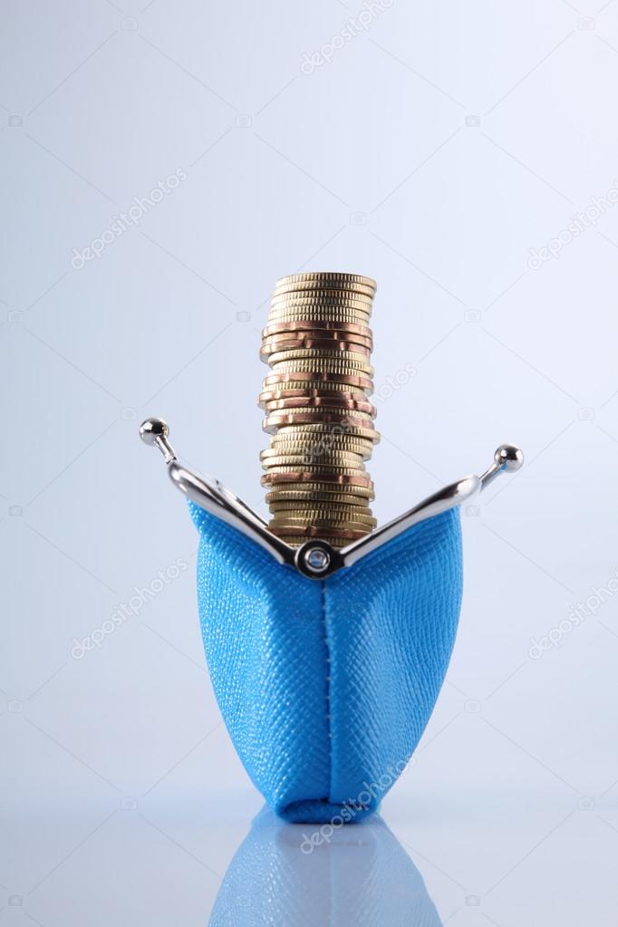 coins in the blue purse