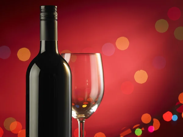 Bottle of red wine and glass — Stock Photo, Image