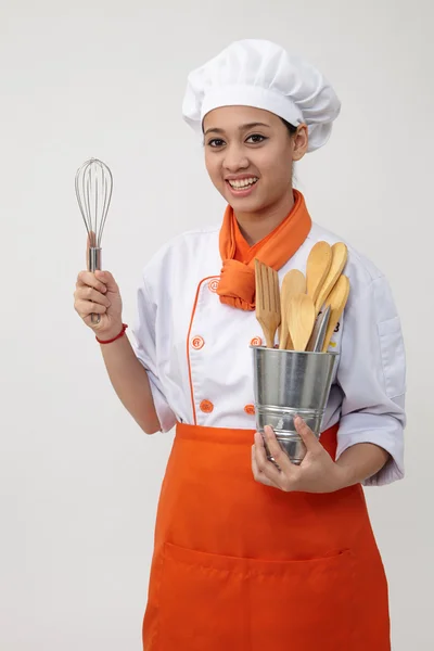 Donna indiana in uniforme da chef — Foto Stock