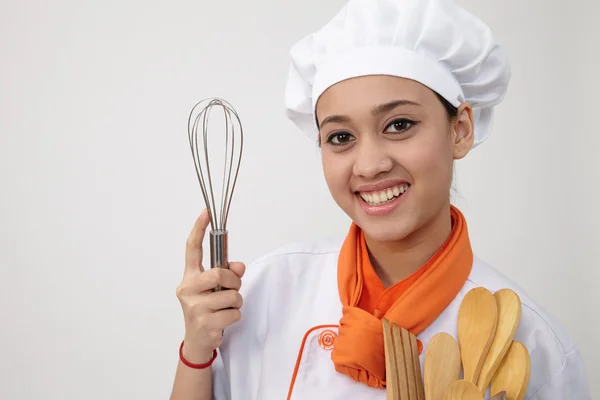 Indická žena v uniformě kuchař — Stock fotografie