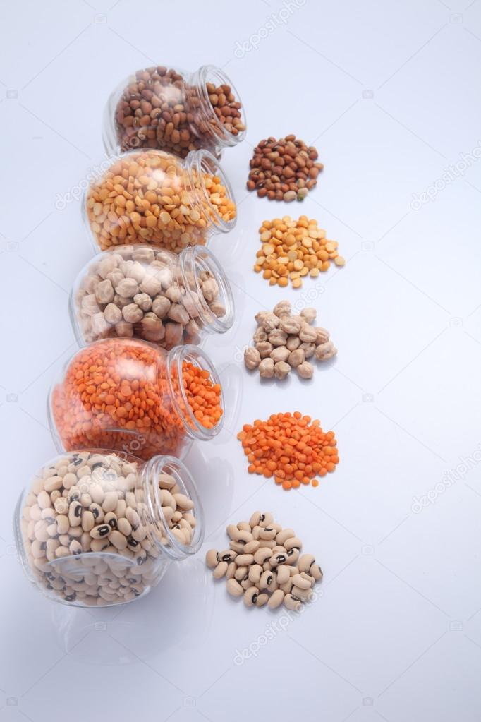 assorted beans in containers