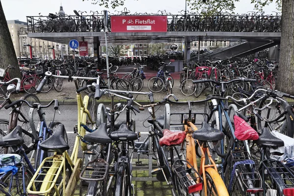 Holland, Amsterdam; 9 oktober 2011, cyklar parkering nära centralstationen - ledare — Stockfoto