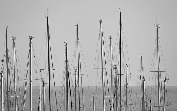 Italy, Siciliy, Mediterranean sea, Marina di Ragusa, sailing boat  masts in the marina — Stock Photo, Image