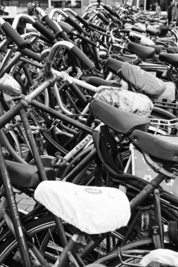 Hollanda, Amsterdam; 10 Ekim 2011, Otopark yakın Merkez İstasyonu - editoryal bisikletler