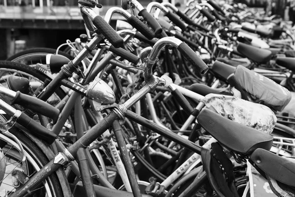 Hollanda, Amsterdam; 10 Ekim 2011, Otopark yakın Merkez İstasyonu - editoryal bisikletler