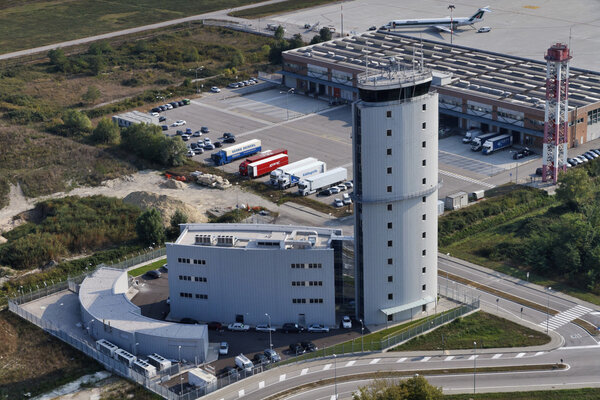 Italy, Venice; 14 September 2011, aerial view of the airport flight control tower - EDITORIAL