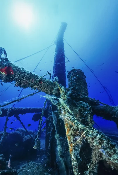 Mar Mediterrâneo, U.W. fotografia, mergulho em naufrágio, Tunísia, Ilhas Galite, naufrágio naufrágio navio russo - FILM SCAN — Fotografia de Stock