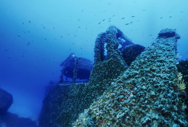 Italië, ponza eiland, u.w. foto, wrak duiken, gezonken schip (film scan) — Stockfoto
