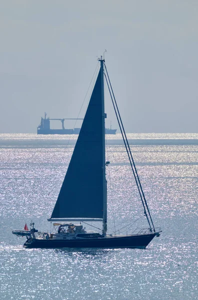 Italia Sicilia Mar Mediterráneo Velero Canal Sicilia Buque Carga Fondo — Foto de Stock