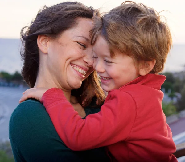 Italy Sicily Portrait Mother Kissing Her Years Old Male Son — Stock Photo, Image