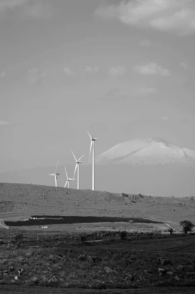 Italia Sicilia Provincia Catania Campo Abril 2015 Turbinas Eólicas Energía — Foto de Stock