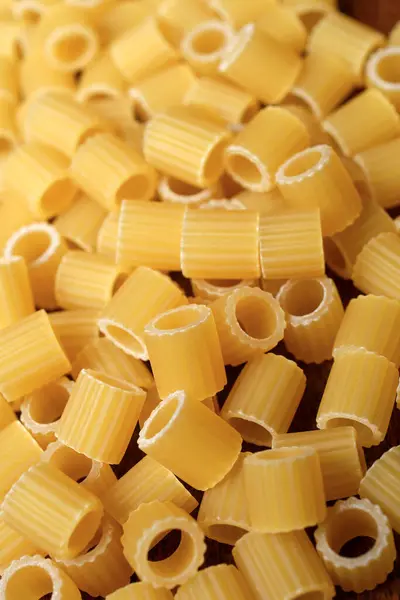 Food Uncooked Italian Small Ribbed Tubes Pasta Wooden Table — Stock Photo, Image