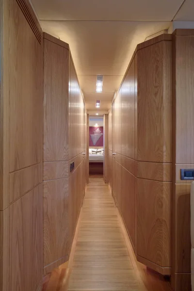 Italie Fiumicino Rome Yacht Luxe Mètres Couloir Vers Chambre Principale — Photo