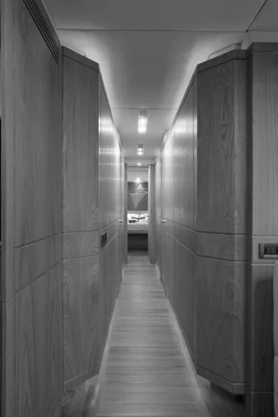 Italie Fiumicino Rome Yacht Luxe Mètres Couloir Vers Chambre Principale — Photo