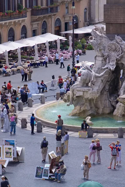 Italy Rome May 2004 View People Rivers Fountain Navona Square — Stock Photo, Image