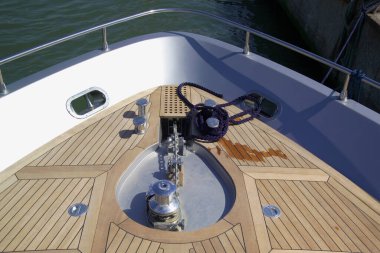 Italy, Fiumicino (Rome), Alfamarine 78 luxury yacht, the bow winch for the anchor chain
