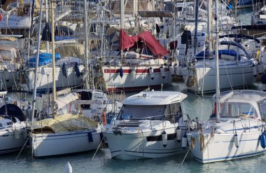 Italy, Sicily, Mediterranean sea, Marina di Ragusa (Ragusa Province); 27 December 2020, luxury yachts in the port - EDITORIAL