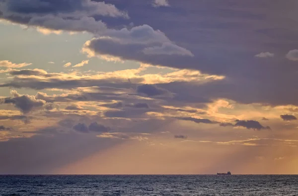 Italy Sicily Mediterranean Sea Cargo Ship Sicily Channel Clouds Sky — Stock Photo, Image