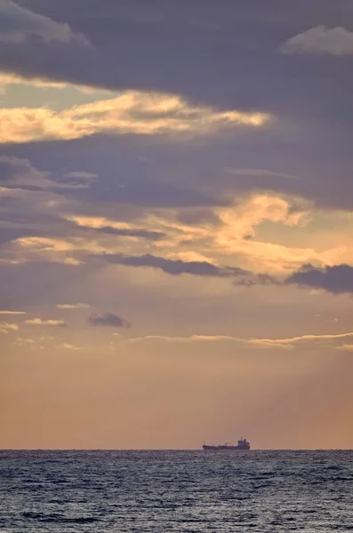 Italy Sicily Mediterranean Sea Cargo Ship Sicily Channel Clouds Sky — Stock Photo, Image