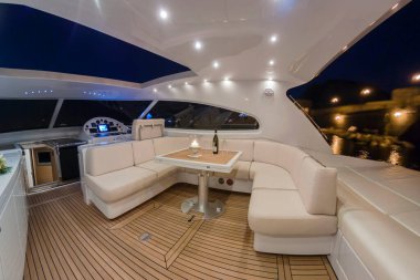 Italy, Circeo (Rome), Tyrrhenian sea; 15 September 2005, Rizzardi 63HT luxury yacht, view of the cockpit at night - EDITORIAL