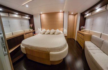 Italy, Naples; 15 September 2005, RIZZARDI 63HT luxury yacht, master bedroom - EDITORIAL