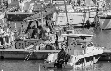 Italy, Sicily, Mediterranean sea, Marina di Ragusa (Ragusa Province); 26 March 2021, motor boats and luxury yachts in the port - EDITORIAL