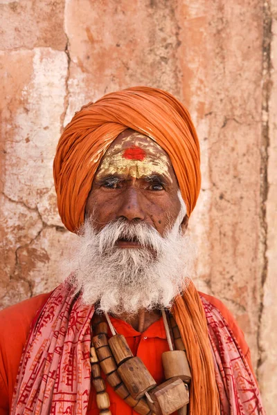 Indie Rajasthan Jaipur Amber Fort Ledna 2007 Indický Sadhu Portrét — Stock fotografie