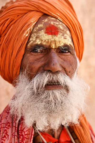 India Rajasthan Jaipur January 2007 Amber Fort Indian Sadhu Portrait — 图库照片