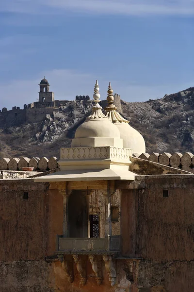Indie Rajasthan Jaipur Amber Fort Widok Bliźniacze Kopuły Amber Fort — Zdjęcie stockowe