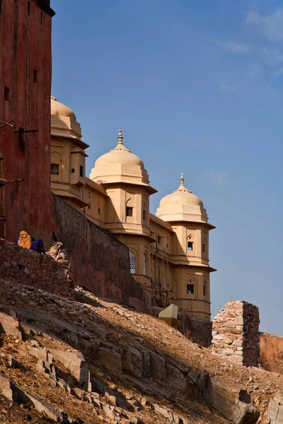 Indie Rajasthan Jaipur Widok Pałac Bursztynowy Zbudowany Białym Marmurze Czerwonym — Zdjęcie stockowe