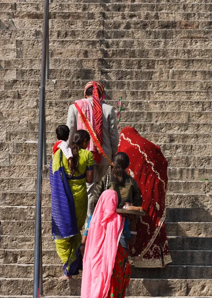 Índia Rajasthan Jaipur Povos Indian Estão Indo Orar Temple Hindu — Fotografia de Stock