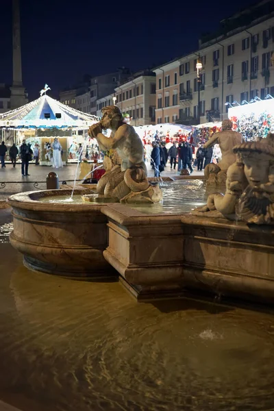 Italy Lazio Rome Navona Square One Fountains Square Night — Stock Photo, Image