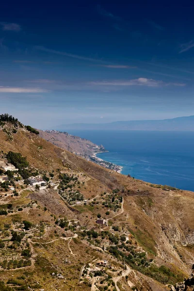 Itália Sicília Castelmola Taormina Vista Costa Oriental Siciliana Rochosa Mar — Fotografia de Stock