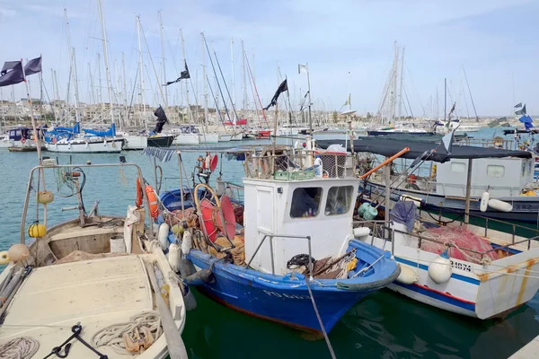 Itália Sicília Marina Ragusa Província Ragusa Barcos Pesca Locais Redes — Fotografia de Stock