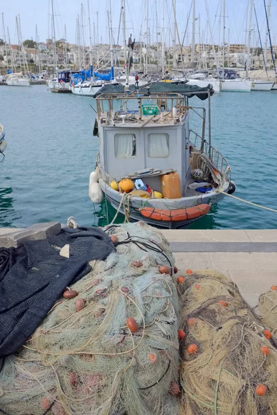 Italia Sicilia Marina Ragusa Provincia Ragusa Barcos Pesca Locales Redes — Foto de Stock