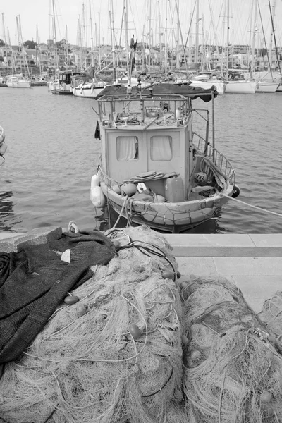Italia Sicilia Marina Ragusa Provincia Ragusa Barcos Pesca Locales Redes — Foto de Stock