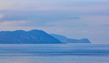 İtalya, Sicilya, Sicilya kıyılarından Aeolian Adaları manzarası