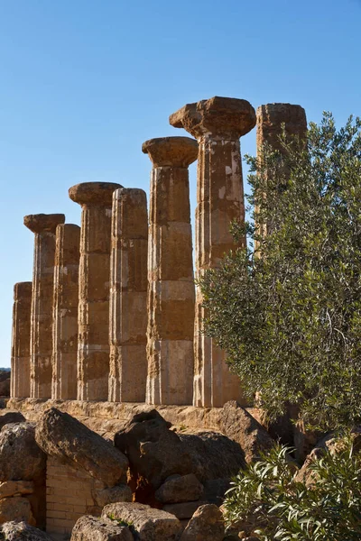 Itálie Sicílie Agrigento Údolí Řeckých Chrámů Sloupy Chrámu Hercules — Stock fotografie