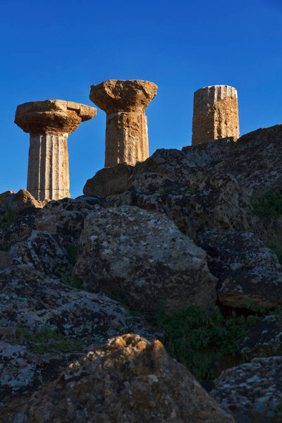 Italy, Sicily, Agrigento, Greek Temples Valley, Hercules Temple columns