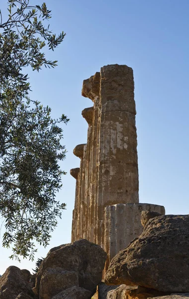 Talya Sicilya Agrigento Yunan Tapınak Vadisi Herkül Tapınağı Sütunları — Stok fotoğraf