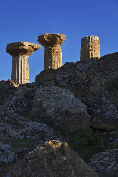 Olaszország Szicília Agrigento Görög Templomok Völgye Herkules Templom Oszlopok Jogdíjmentes Stock Képek