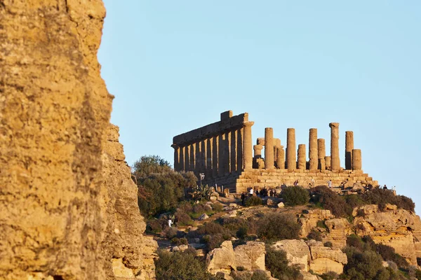 意大利 西西里 阿格里根托 希腊圣殿谷 朱诺神庙 公元前480 420年 日落时 — 图库照片