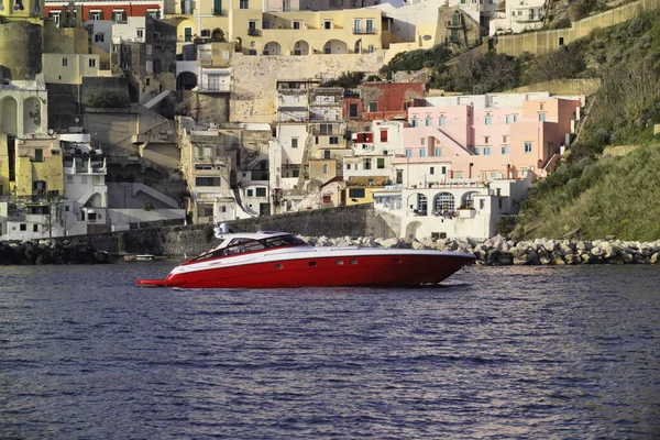 Italien Kampanien Insel Procica Luftaufnahme Eine Luxusjacht Der Bucht Der — Stockfoto